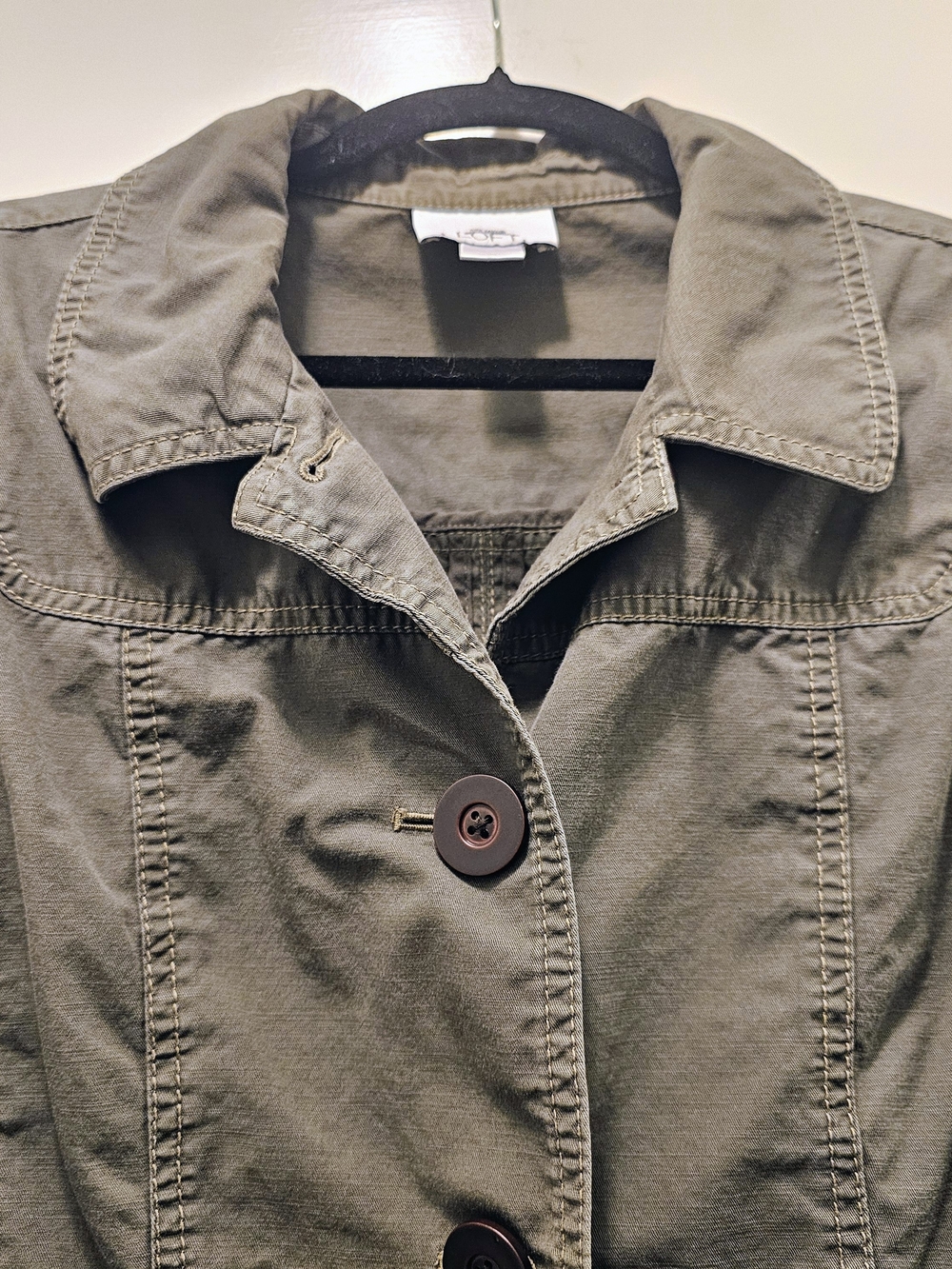 LOFT Olive Utility Jacket Peplum Waist Button Front Size L - Picture 4 of 7